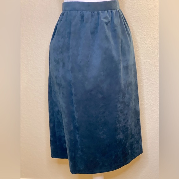 Suede Skirt in a Rich Sapphire Blue. Ultrasuede. Tailored, Soft Shirred Waist. - Picture 1 of 3